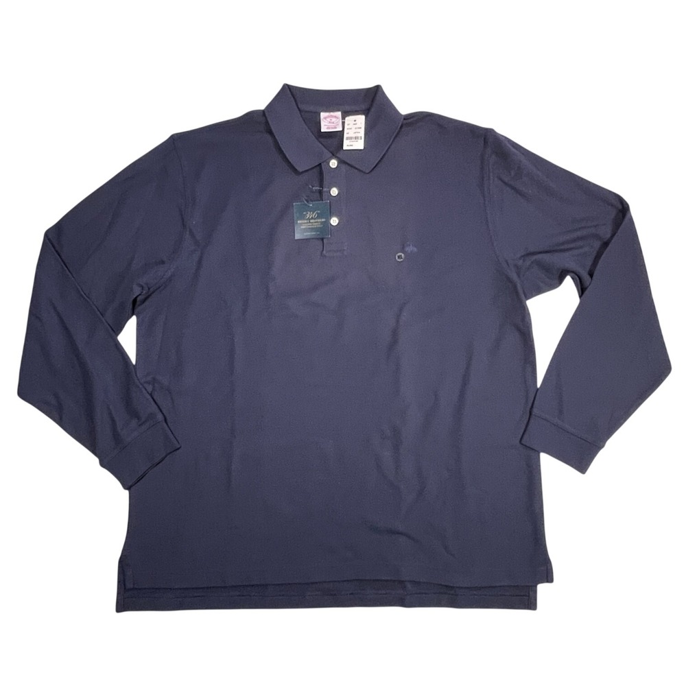 Brooks Brothers Polo Mens XL Navy Blue 346 Performance Long Sleeve NWT Cotton